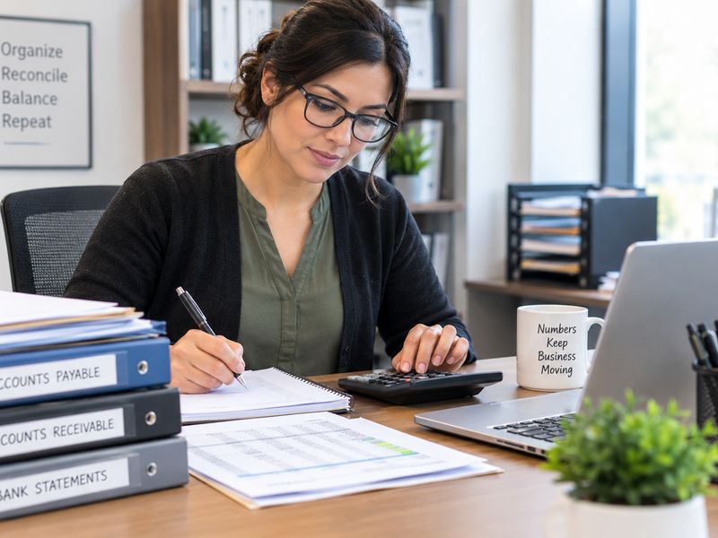 Bookkeeper working in a bright office