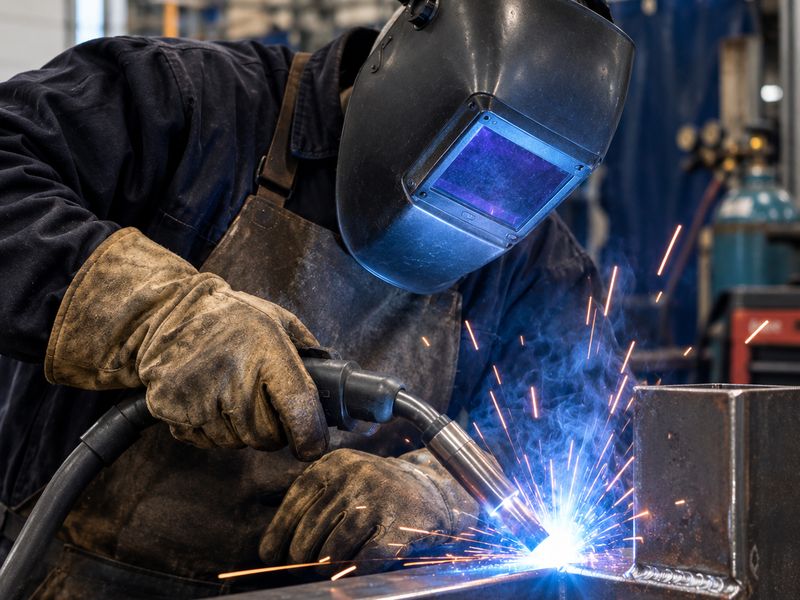 Welder at work in a manufacturing shop
